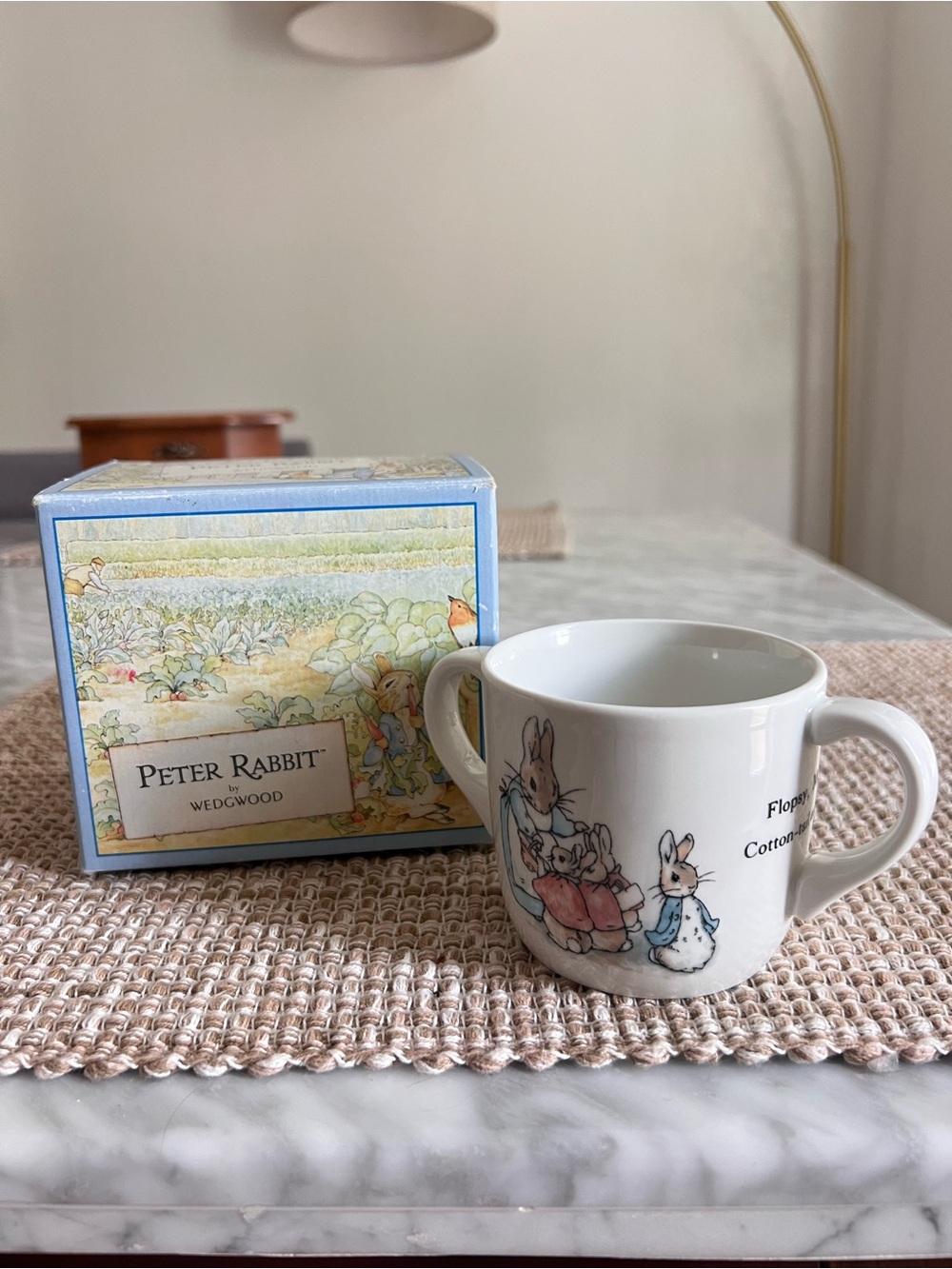 Vintage Wedgwood Peter Rabbit White Ceramic Childโs Two-Handled Mug